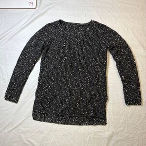Ann Taylor Speckled Knit Sweater Long Sleeve Crew Neck Black White Women's Small